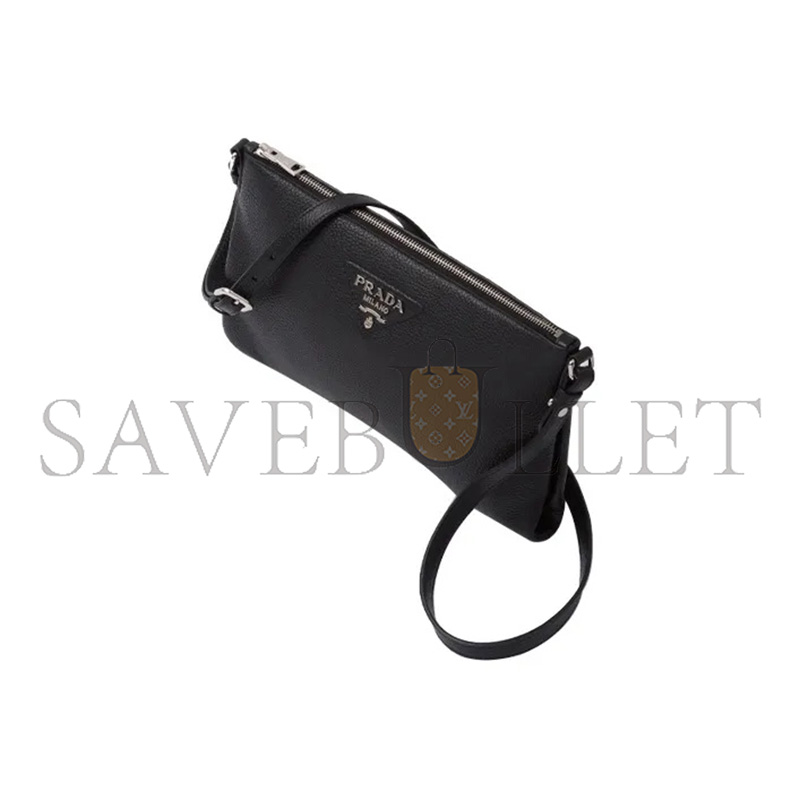 pra*a monoCh*0me logo zip closure leather crossbody shoulder bag 1bh050 (30*19.5cm)